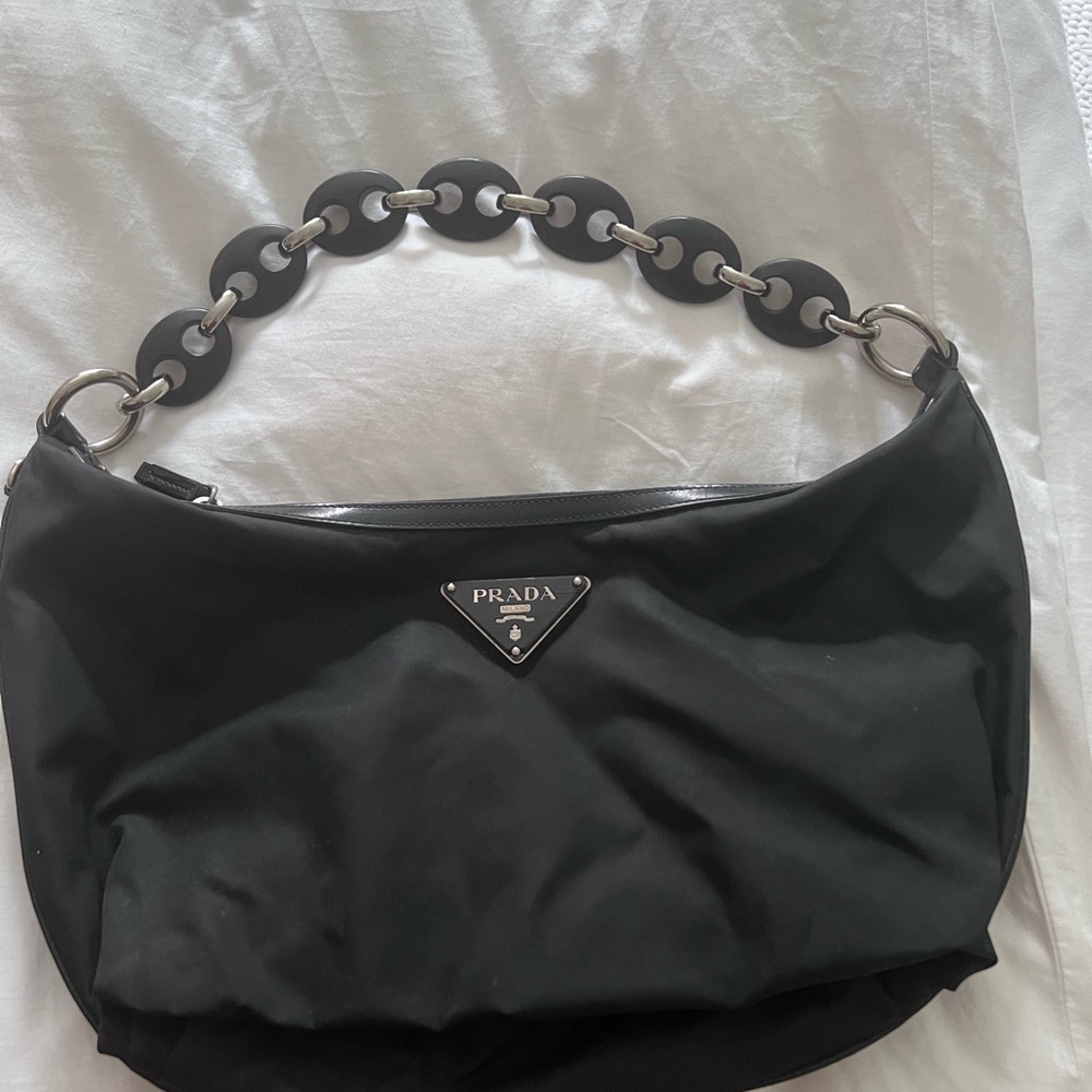 Prada Black Nylon Shoulder Bag with Chain Strap